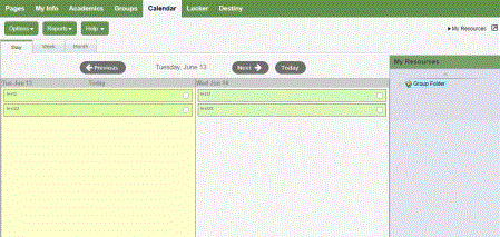 Calendar page with My Resources