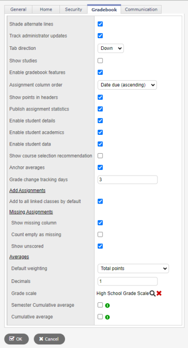 Gradebook preferences